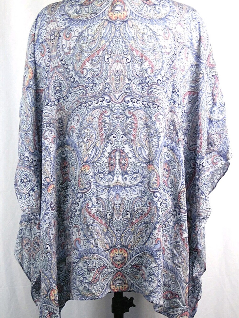 J.Jill NWT One Size Paisley Poncho Blue Multicolor Boho Resort Flowy Elegant - Picture 5 of 6